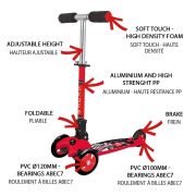 Nextreme GRAND PRIX összecsukható 3 kerekű roller kisfiúknak,  piros színű fékezhető alu roller ,120 mm pvc első dupla kerék, abec 7 csapágyazás