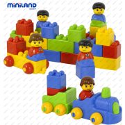 Első építőkockám építőjátékkészlet figurás elemekkel, 24 db-os készlet műanyag tárolóban, Miniland