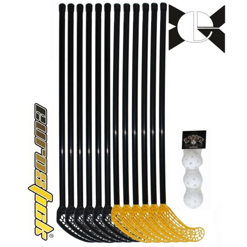 Floorball szett, iskolai (svéd, ABS 15 részes szett Alpha , 95/107 cm flexibilis nyél)