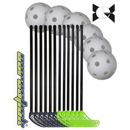 Floorball szett gyerekeknek (svéd iskolai 18 részes Medi 85 kölyök műanyag floorball szett - Medi junior streethoki szett 12 ütő 6 labdával, 85/96 cm nyél kül és belétéri  használatra)